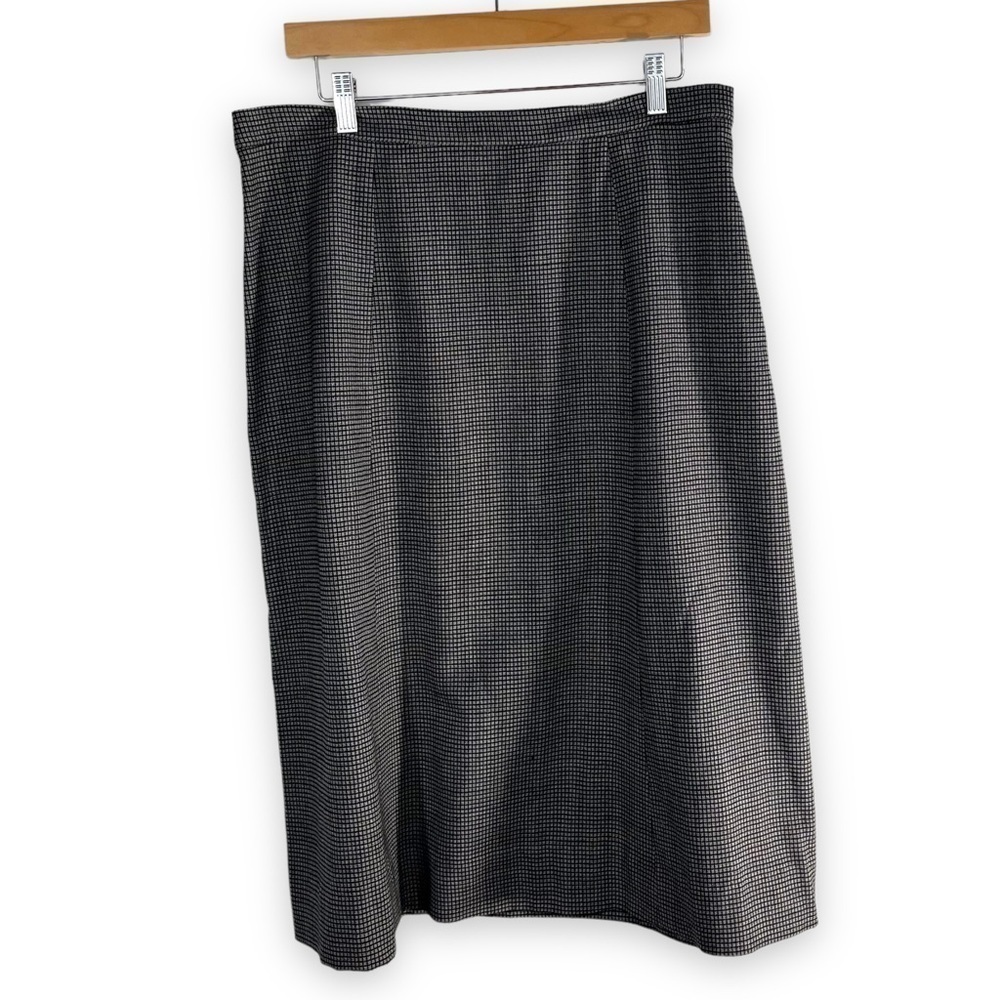Vintage Rothmoor 100% Wool Midi Skirt,  Grey/Black Houndstooth, Size Large